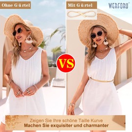 WERFORU Women's Thin Metal Belt Elastic Metal Chain Belt for Dress, G-Gold+Silver+Gold