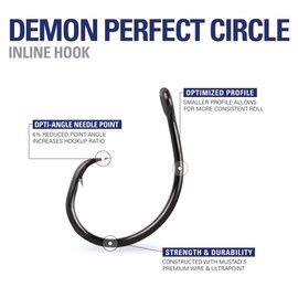 Mustad UltraPoint Demon Wide Gap Perfect in-Line Circle 1 Extra Fine Wire Hook | For Catfish, carp, bluegill to Tuna | Saltwater or Freshwater Fishing Hooks | Gear and Equipment, [Size 1/0, Pack of 25], Black Nickel