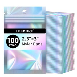 JETMORE Mylar Bags, 100 PCS Resealable Bags -2.3x3in, Holographic Bags for Snacks, Jewelry, Little Bags for Gifts, Sealable Bags for Candy, Candles, Dispensary Packaging for Storage and Transport