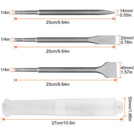 CertBuy 6-Piece SDS Plus Concrete Drill Bit Set - Rotary Hammer Bits Including Point Chisel, 20mm & 40mm Flat Chisels
