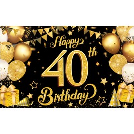 KatchOn, XtraLarge Black & Gold 40th Birthday Banner - 72x44 Inch | Happy 40th Birthday Backdrop for Happy Birthday Decorations | Black and Gold Party Decorations
