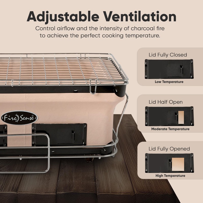 Fire Sense 60450 Yakatori Internal Grates Charcoal Chrome Cooking Grill