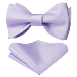 HISDERN Bow Ties for Men Solid Color Self Tie Bow Tie Pocket Square Set Classic Formal Satin Bowties for Tuxedo Wedding Party, Lavender-6, One Size