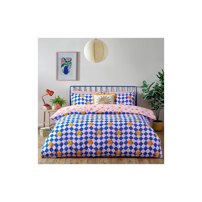 Furn. Antares Duvet Cover Set – Sunshine Checkerboard Reversible Polycotton