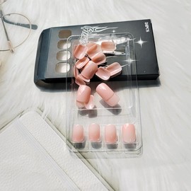 24 Pcs Pink Press on Nails Short Square,MINGCHUN Spring Cute Fake Nails Press ons Acrylic Nail Art Tip Kit Full Cover Summer False Nails Glue on Nails with Glossy Pure Color Simple Design for Women
