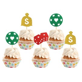 INNORU Gambling Chips Dollar Cupcake Toppers, Money Casino Night, Las Vegas Casino Theme, Birthday, Dollar Bill Poker Game Party Decorations Supplies, Pack of 24 Glitter