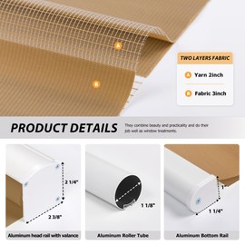 LazBlinds Cordless Dual Layer Zebra Blinds for Windows, Light Filtering Privacy Roller Shades with Cassette, Light Control Day and Night Sheer Shades for Indoor Windows, 34 1/2" W x 72" H, Brown