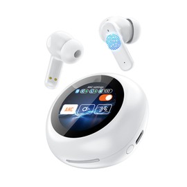 Wireless Bluetooth 5.4 Earbuds,ENC/ANC Noise Cancelling Earphones,LED Full Screen Smart Touch Heardphones IPX5 Waterproof In Ear HiFi Sound Stereo Headset for Laptop Pad Android/iOS Phones (White)