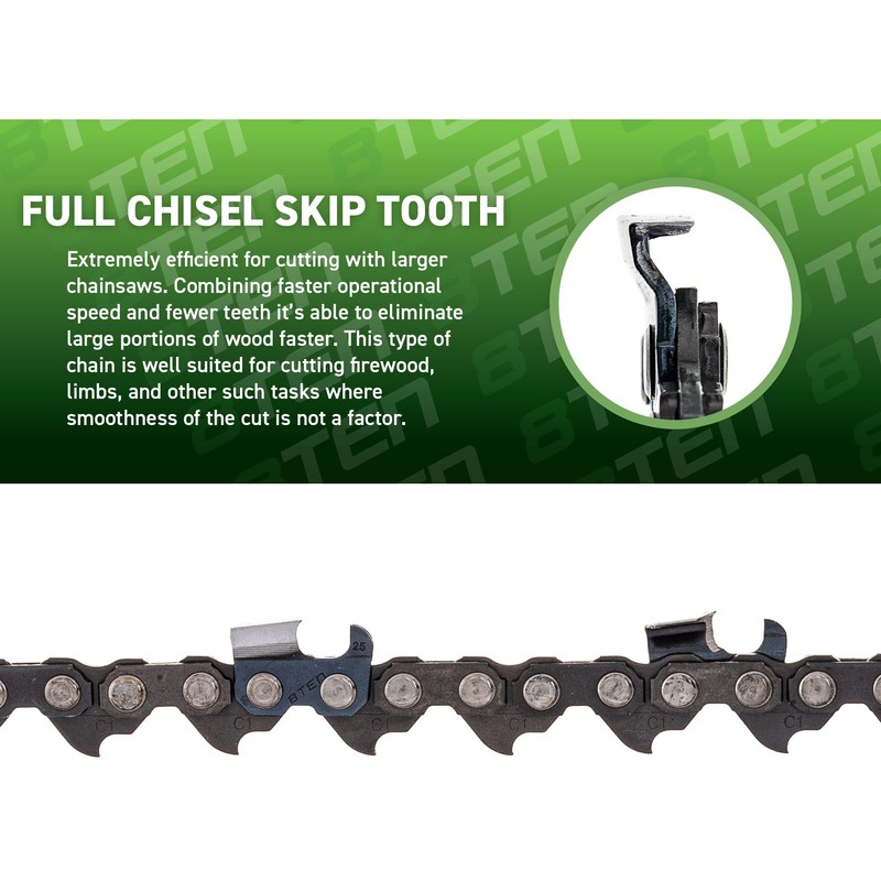 8TEN Full Chisel Skip Tooth Chainsaw Chain 24 Inch .058