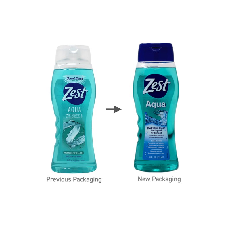 Zest Body Wash Aqua with Vitamin-E Hydrating 18 Ounce (Pack
