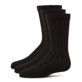 MeMoi 3 Pack Ribbed Boys Crew Socks, Cotton Blend Boys Dress Socks, Comfortable Crew Height Design - Sizes 6-14