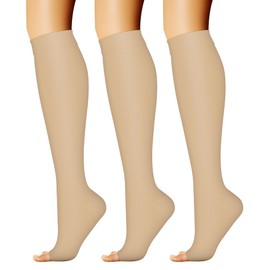 CHARMKING 3 Pairs Open Toe Compression Socks for Women & Men Circulation 15-20 mmHg is Best for All Day Wear Running Nurse (04 Beige/Beige/Beige, S/M)