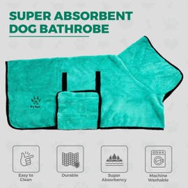 Dry Paws Dog Towel Robe - Ultra Absorbent & Breathable Dog Bath Robe with Adjustable Fit - Perfect After Bath, Pool or Rainy Days - Blue Large (L)