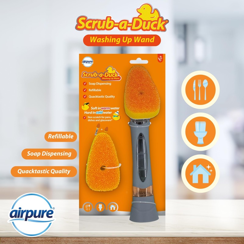 airpure Scrub-a-Duck Washing Up Wand | Soap Dispensing | Refilable