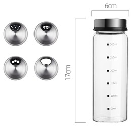 TAMUME Glass Spice, Salt and Pepper Shakers with Dimensions, Adjustable with Different Size Holes for Seasoning, Pack of 2 (300 ml x 2)