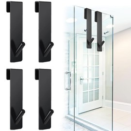 Aililong Shower Hooks No Drilling for Glass Wall, Towel Holder Shower, Pack of 4 Hooks Shower Wall with Protective Mat, Robust Hook for Shower Glass Wall, Towel Holder and More