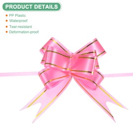 M METERXITY 100-Pack Ribbon Pull Bows, 3.74 Inch / 9.5cm Plastic Gold Edge Ribbon Bows for Gift Wrapping/Wedding/Flowers/Baskets Decorations, Satin Pull Bows [Pink Gift Bow]