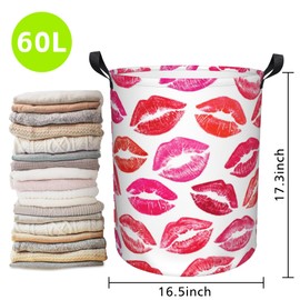 Naqiuli Beautiful Red Lips Laundry Basket Foldable Laundry Hamper Waterproof Oxford Cloth Large Laundry Basket Clothes Storage Bucket Toy Organizer For Bathroom, Laundry, College 17.3 x16.5 Inch