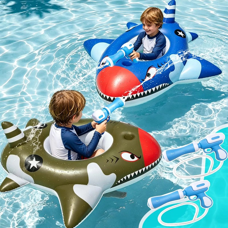 2-Pack Shark Pool Floats for Kids – Ride-On Inflatable Toys