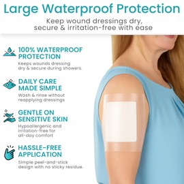 ViveCare Large Transparent Film Dressing - Waterproof Bandages - Clear Wound Cover for Showering, Tattoos - Protector Shower Shield for After Surgery - Post Surgical Patches for Skin (9” x 9”)