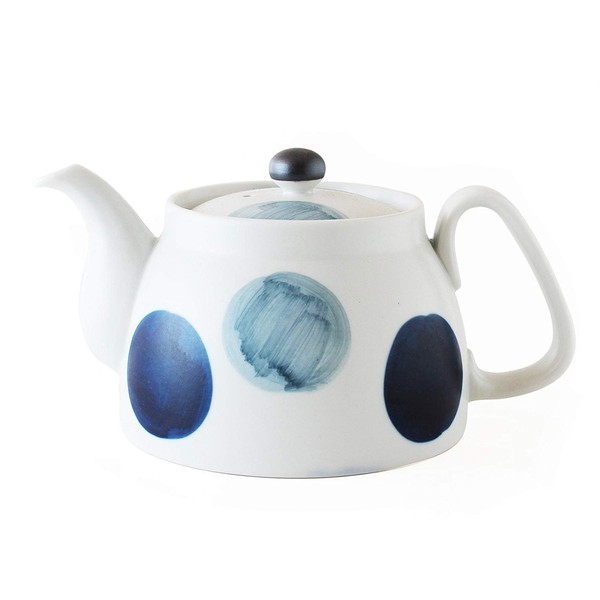 CtoC JAPAN Select Living Alone Tableware, Pot Teapot, Hand-painted Round Crest, Tea Strainer, Blue, W 7.1 x D 4.3 x H 3.5 inches (18 x 11 x 9 cm), 445cc, Made in Japan