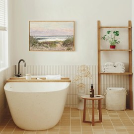 crmotu Beach Framed Wall Art, Coastal Landscape Canvas Prints, Ocean Wave Vintage Wall Decor, Nature Scenery Rustic Wall Paintings for Living Room Bedroom Bathroom Kitchen Decorations 16x24in