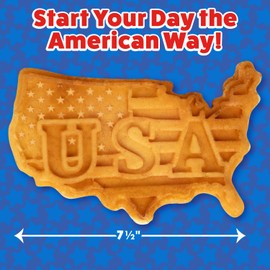 Great American USA Waffle Maker- Giant 7.5" Patriotic Waffles or Pancakes for Labor Day BBQ - Electric Nonstick Waffler Iron- America Spirit Party, Summer Breakfast Baker Supplies with Recipe Guide