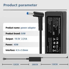 45W Laptop Charger Compatible with HP Pavilion X360 11 13 15, Stream 11 13 14, Elitebook 840 G3 G4, Split, Spectre, Envy X360 13 15, Smart Blue Tip Power Adapter
