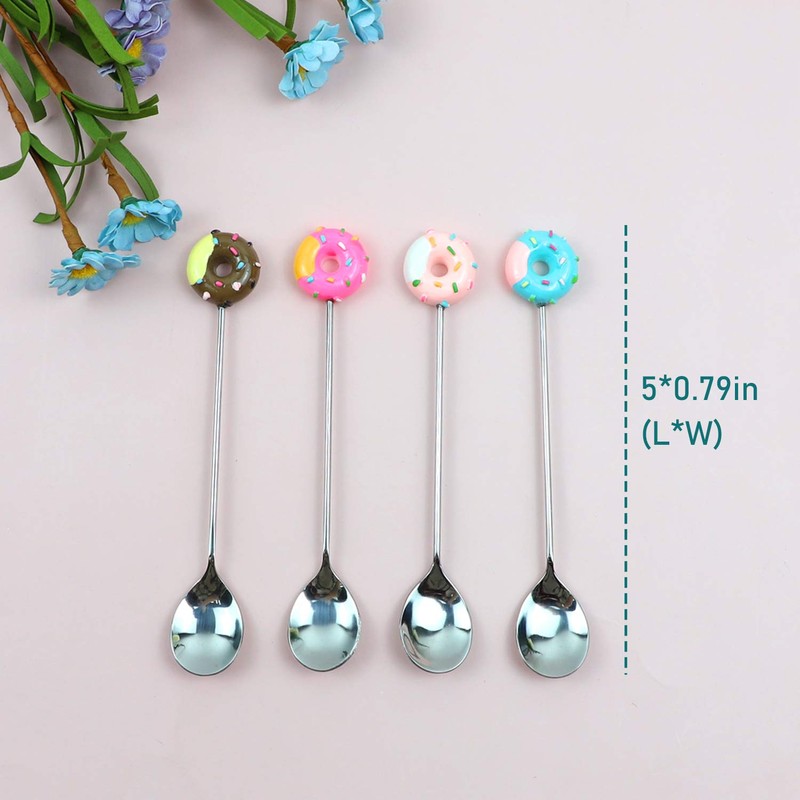 AUEAR, 4 Pack Stirring Spoons Cute Doughnut Coffee Spoon Stainless