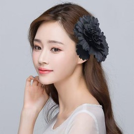 Women's Bohemia Peony Flowers Hair Clip Flower Brooch (Black, One size)