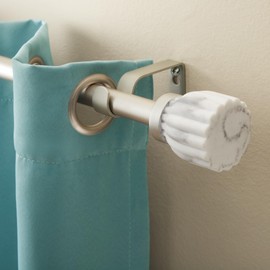 TOWN & COUNTRY LUXE Marbled Flute Single Indoor Curtain Rod and Finial Set, Natural Marble Stone Look, Easy Install Wall Mount, Matte Silver, Adjustable 36”-72”