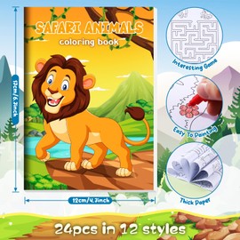 BenLouis 24 Pcs Jungle Safari Animals Mini Coloring Books Safari Zoo Lion Party Favors Small Activity Books Bulk for Kids Wild Animals Birthday Goodie Bag Filler Stuffer Classroom Prizes Supplies