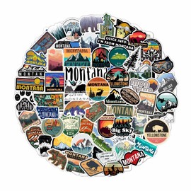 BulbaCraft 100Pcs Montana Stickers for Water Bottle and Laptop - Montana Party Favors & Decorations, Waterproof Vinyl Decals, State Pride and Icon Stickers, Gifts for Women & Men