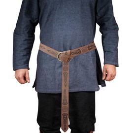GelConnie - Cinturón de piel vikingo, cinturón medieval para hombre, cinturón ancho de piel sintética, cinturón de piel renacentista, Cinturón Vikingo Brújula café, Large