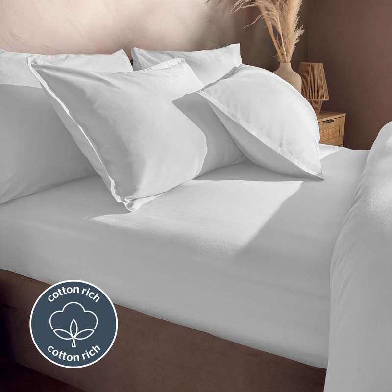 Silentnight Washed Cotton Rich Fitted Sheet - Soft Stylish Linen-Look