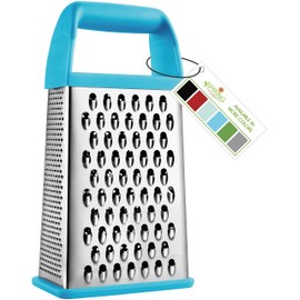 Spring Chef Professional 10" Stainless Steel Parmesan Cheese Grater with Handle, 4 Sided Handheld Box Grater, Kitchen Food Shredder for Potato, Cheese, Ginger, Veggie - Aqua Sky