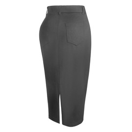Houmous Women's Cotton Work Pencil Skirt Stretch Office Midi Below Knee Bodycon Belt Loops Back Slit Pockets, Heather Grey, X-Large