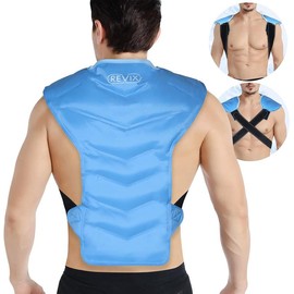 REVIX Extra Large Ice Pack for Whole Back with Crossed Straps, Soft Plush Lining, One Size Fits All, Freezer Storage Bag Provided - Color: Navy