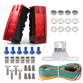 CZC AUTO Exclusive 12V LED Low Profile Submersible Rectangular Trailer Light Kit Tail Stop Turn Running Lights for Boat Trailer Truck with Aluminum Trailer License Plate Bracket, Stainless Hardware