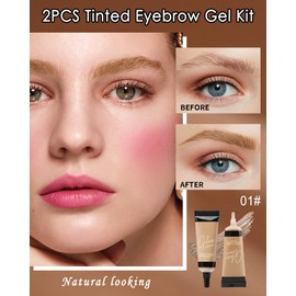 Tinted Eyebrow Gel Kit-2PCS Blonde Thickening Brow gel para cejas,Brow Fillers,Fast Definitio Brow Glue,Natural Long Lasting Waterproof Eyebrow Makeup Gift for Women with 2 Eyebrow Brushes-Set 01