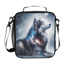 ZOEO Wolf Night Sky Lunch Box Insulated Lunch Bag Prep Kids Cooler Tote Freezable Shoulder Strap Waterproof Picnic Meal for School Office, 8541996862