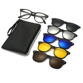 SHUNXI Magnetic Clip Nearsighted Sunglasses Glasses, Polarized UV Protection Myopia Eyeglasses Fit Over Night Driving Glasses (5-in-1, -1.5, Diopters)