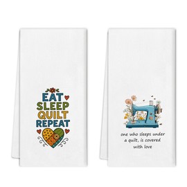 Noaleviax Eat Sleep Quilt Repeat Hand Towels Set, Gifts for Quilters Women, Sewing Gifts, Sewing Lovers Gift Hand Towels Dishcloth for Kitchen Bathroom Decorative, 16x24 Inch, Set of 2