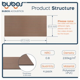 BUBOS 4 Pack Large Acoustic Panels,47.2"x23.6"Acoustic Wall Panel, Self-Adhesive Sound Proof Panel for Walls,Decorative Soundproof Panels for Recording Studio&Office (Walnut)