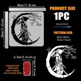 FINGERINSPIRE Samurai of The East Painting Stencils with Brush 30x30cm Plastic PET Katana Tree Pattern Drawing Template Decorative Hollowed Oriental Theme Stencil for Painting on Wood Canvas
