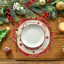 Artoid Mode Zodiac Snake 2025 New Year Round Placemats Set of 4, 14 Inch Seasonal Lunar Winter Round Table Mats for Party Kitchen Dining Decoration