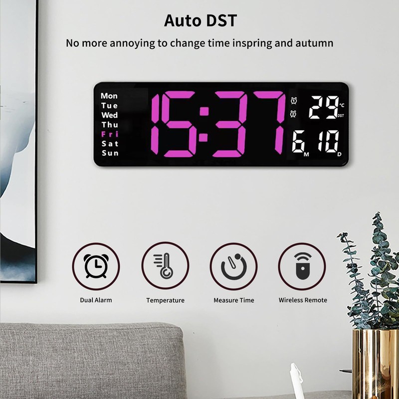 Gevvnss 13 Large Digital Wall Alarm Clock with Remote Control,LED