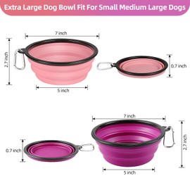 Kytely Large Collapsible Dog Bowls 2 Pack, 34oz Foldable Dog Travel Bowl, Portable Pet Water Food Bowl with Clasp, Pet Cat Feeding Cup Dish for Traveling, Walking, Hiking (Pink+Purple)