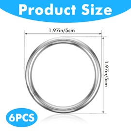 Sibba 6 x O Rings Stainless Steel 50 mm Round Metal Ring 5 mm Strong Ring Key Ring Carabiner Silver Metal Rings Buckle Webbing Buckles for Camping Belt Bags Hardware Dream Catcher Ring Dog Leashes