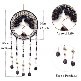 RAGKUU Black Large Tree of Life Dream Catcher with Stone Pendant